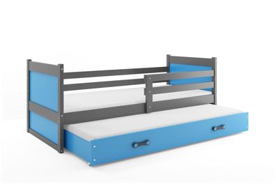 BMS Kinderbett Rico Graphit Blau mit Bettkasten und 2 Matratzen