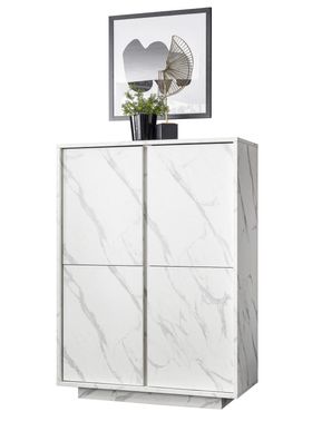 Highboard Carrara 4-türig Weiß Marmor Optik