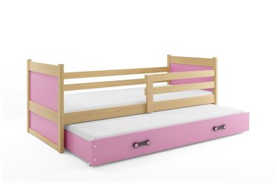 BMS Kinderbett Rico Kiefer Rosa mit Bettkasten und 2 Matratzen