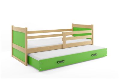 BMS Kinderbett Rico Kiefer Grün mit Bettkasten und 2 Matratzen