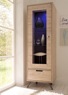 Vitrine Palma ? LED-Standvitrine in Eiche Nachbildung 1-türig