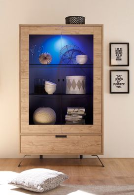 Vitrine Palma mit LED in Eiche Nachbildung 2-türig