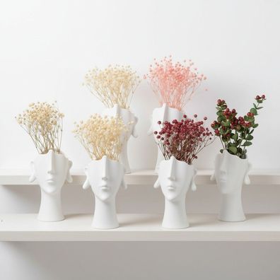 Vase Keramik weiß, Gesicht Kopf Deko Blumenvase Tischvase