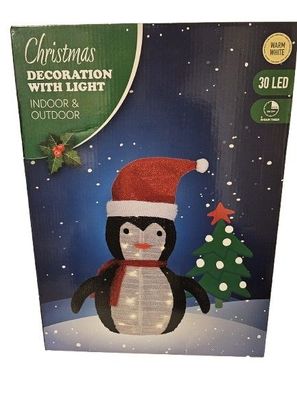 Weihnachtsdeko Pinguin mit 30 LED Innen Aussen 68 cm IP 44 Warmweiß