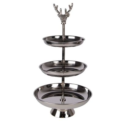 Clayre & Eef 3-Schicht-Etagere Ø 26x48 cm Silberfarbig Aluminium (Gr. Ø 26x48 cm)