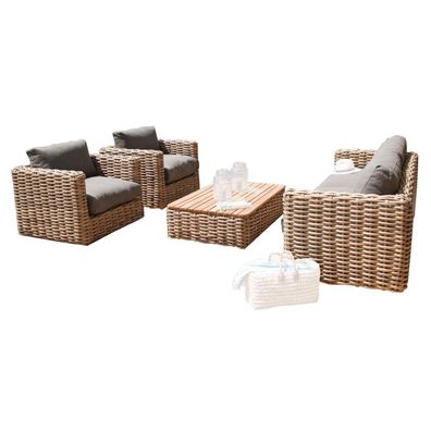 Sonnenpartner 4-teilige Lounge-Sitzgruppe Sands Aluminium mit Polyrattan Light Oaks