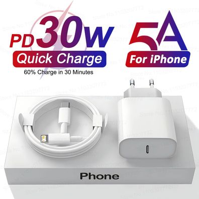 30W PD USB-C Fast Charger for iPhone 13/14/12/11/Pro/Max/Mini/XR/X