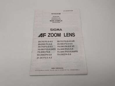 Sigma AF Zoom Lens Bedienungsanleitung Deutsch