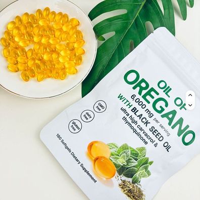Oregano Öl Kapseln 6000mg | 180 Softgels | Hochdosiert Antioxidans Pflanzenextrakt