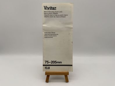 Vivitar 75-205mm 1:3.8 Gebrauchsanweisung Bedienungsanleitung Deutsch