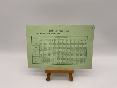 Mamiya Sekor Depth of Field Table Bedienungsanleitung Englisch