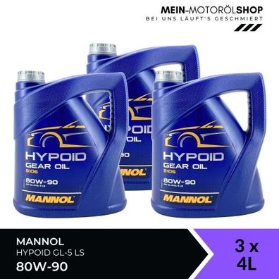 Mannol Hypoid Gear Oil Getriebeöl 80W-90 GL-4/GL-5 LS 3x4 Liter