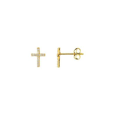 Ohrstecker - Gelbgold - 375 9K - Kreuz - Zirkonia