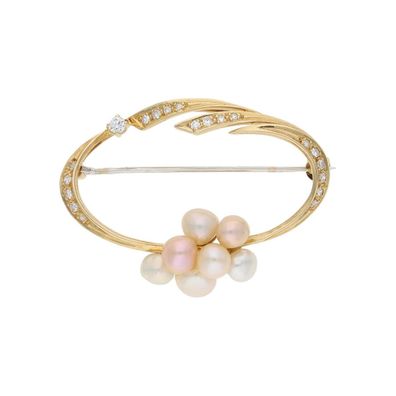 JuwelmaLux Brosche 585 (14 Karat) Gold Chinazuchtperle, Diamanten JL30-01-4296