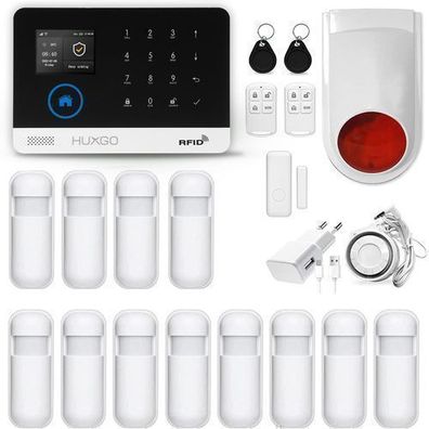 Funk Alarmanlage mit 12 Bewegungssensoren und Funksirene HXA003 WiFi+GSM 4G LTE Modul
