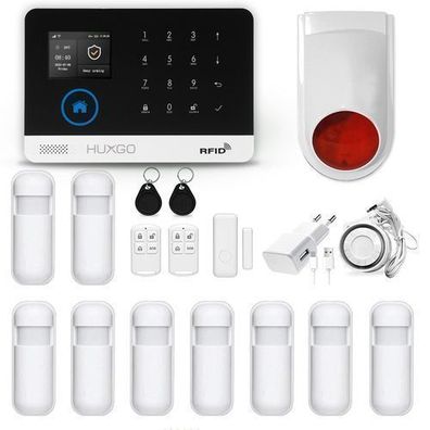 HXA003 Funk Alarmanlage WiFi + GSM 4G LTE mit 9 Bewegungssensoren und Funksirene