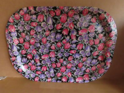 Tablett groß mit roten u. lila Blumen Bambus/Kunststoff ca. 50,37cm