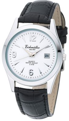 Eichmüller Herrenarmbanduhr Ø 38mm Edelstahl silbern Datum Lederband