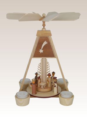 Pyramide Christi Geburt natur mit Teelichtern HxBxT 32x22x25,5cm NEU Weihnacht