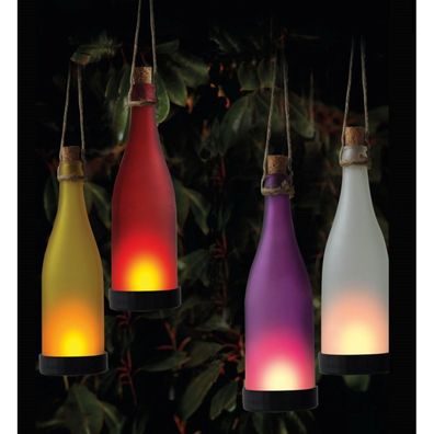 Solar-Leuchte Glasflasche, LED, 4 Farben