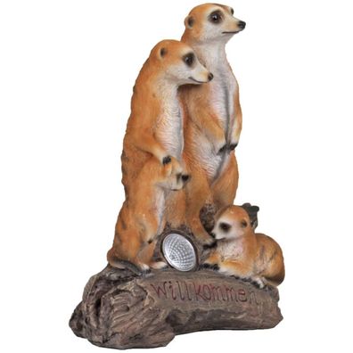 Erdmännchen-Familie mit Solar-Leuchte Polyresin