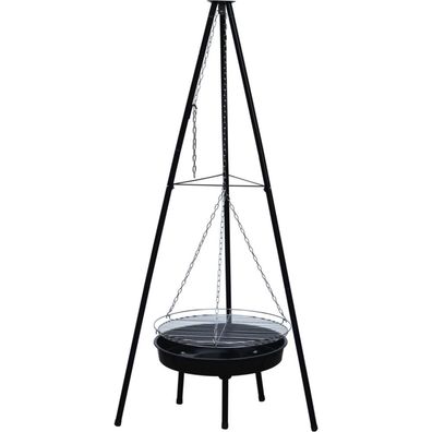 Schwenkgrill aus Stahl, mit Dreibeingestell