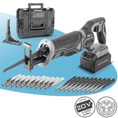 Stahlwerk Brushless-Akku-Säbelsäge mit 20 Ersatzblättern 10 x Holz, 10 x Metall