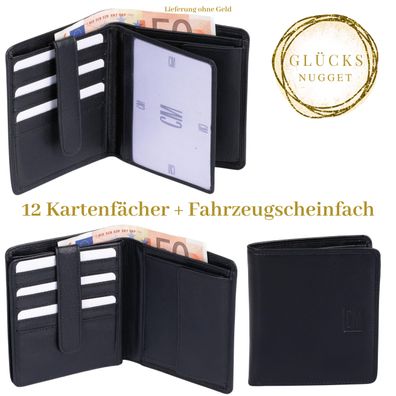 Edle schwarze Herrenbörse aus Echtleder – Hochformat mit 12 Kartenfächern & Sicherhei
