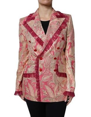 Dolce & Gabbana Pink Gold Jacquard Nylon Coat Blazer Jacket