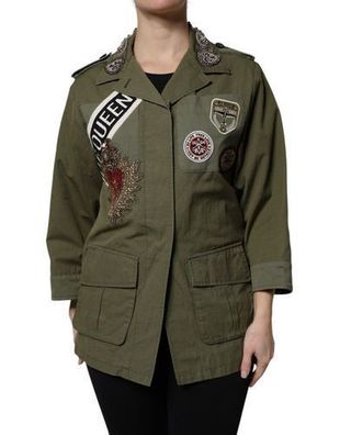 Dolce & Gabbana Military Green Queen Embellished Coat Jacket