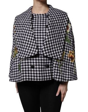 Dolce & Gabbana Black White Monochrome Patterned Floral Cape Jacket