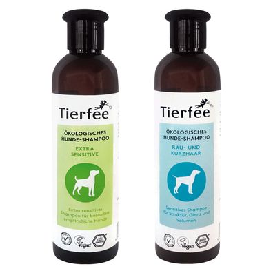Tierfee Hunde-Shampoo Sparpaket - Extra Senitiv + Rau- und Kurzhaar - 2x 250 ml