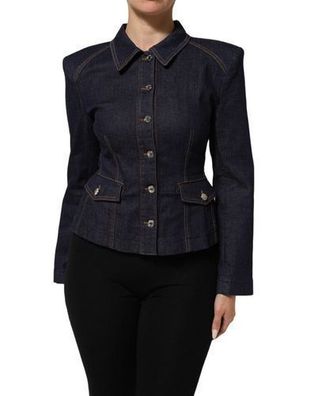 Dolce & Gabbana Dark Blue Cotton Collared Denim Coat Jacket