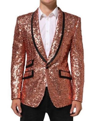Dolce & Gabbana Pink Sequin Sicilia 1 Button Men Suit Blazer