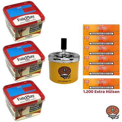 FairPlay Red Volumentabak Giga Box 3x 225g, Pall Mall AllroundHülsen Drehascher