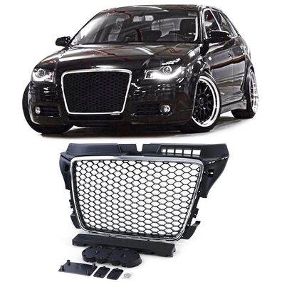 Sport Kühlergrill Frontgrill Wabendesign mit Chromrahmen für Audi A3 8P 08-13