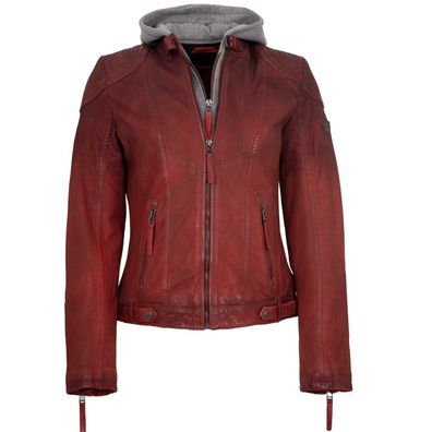 Mauritius - Damen Lederjacke Kapuze Lammleder rot