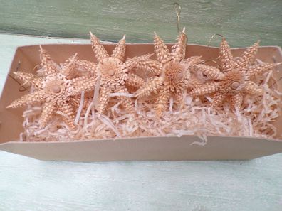 4 alte Erzgebirge Spanbaumstern Kräuselstern Christbaumschmuck 7,5cm