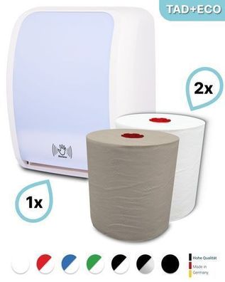 SET: Handtuchrollenspender SENSOR, berührungslos, Blanc Cosmos versch. Farben+ 1Rolle