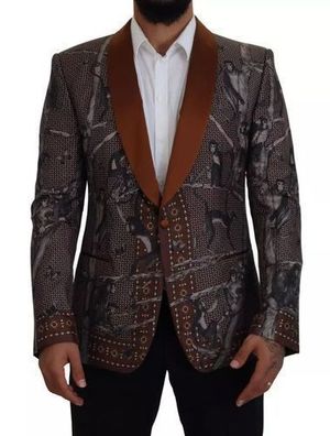 Dolce & Gabbana Bronze Monkey Print Silk Slim Jacket Blazer