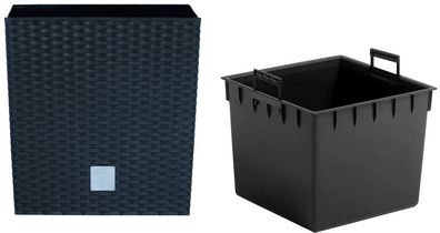 Prosperplast Pflanzkübel Rato Low Blumentopf Rattan Optik Anthrazit