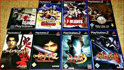 PS2/ PSX Auswahl Samurai und NINJA Games: Onimusha 1-4, Mystic HEROS, GENJI,7 Blades