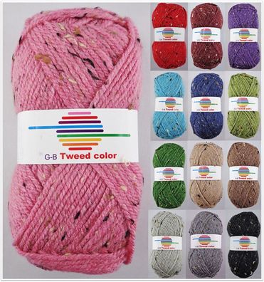 50g G-B Tweed Color Schnellstrickgarn Wolle zum Stricken Häkeln GP 45,80€/1kg