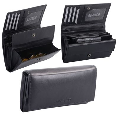 Leder Portemonnaie Damen schwarz groß – ohne Reißverschlusskleingeldfach