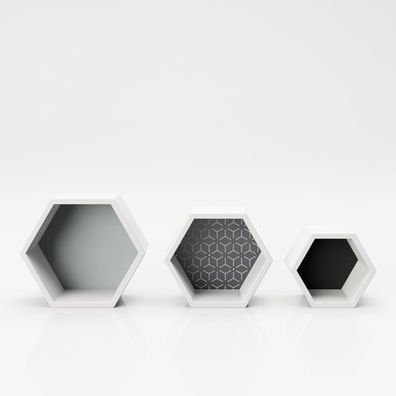 Playboy - Wandregal "TAILOR" 3er Set, 6-eckiger Form, weiss Playboy-design