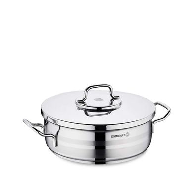 Korkmaz Astra2 Low Casserole 32 x 12 cm - 10,25 L, Edelstahl-Kochtopf mit Deckel