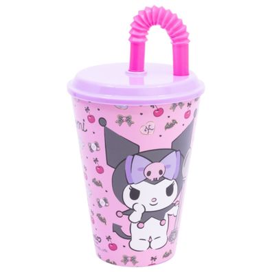 Hello Kitty Kuromi Trinkbecher 430 ml mit Deckel und Strohhalm
