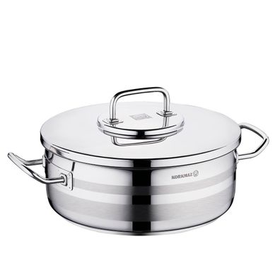 Korkmaz Astra2 Low Casserole 30 x 11 cm - 7,5 L, Edelstahl-Kochtopf mit Deckel