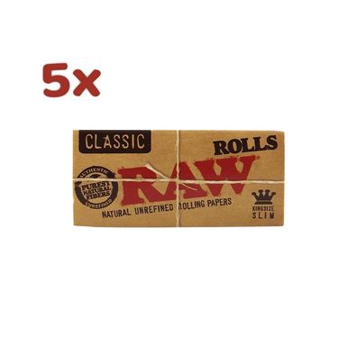 RAW Classic King Size Slim Rolls 5 x 5m