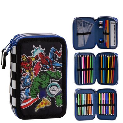 Avengers Federmappe gefüllt – Schuletui & Stiftebox mit Zubehör für Kinder